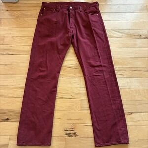 Levis 501 Button Fly Jeans Original Fit Straight Red Denim Mens 38x32 Crimson